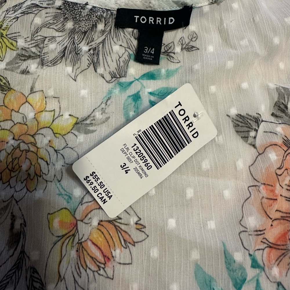 Torrid Floral Sheer kimono with Multicolor Design - Picture 3 of 3